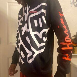 Keith Haring X Members Graffiti Art Sketch Graphic Hoodie Black White Red Size S